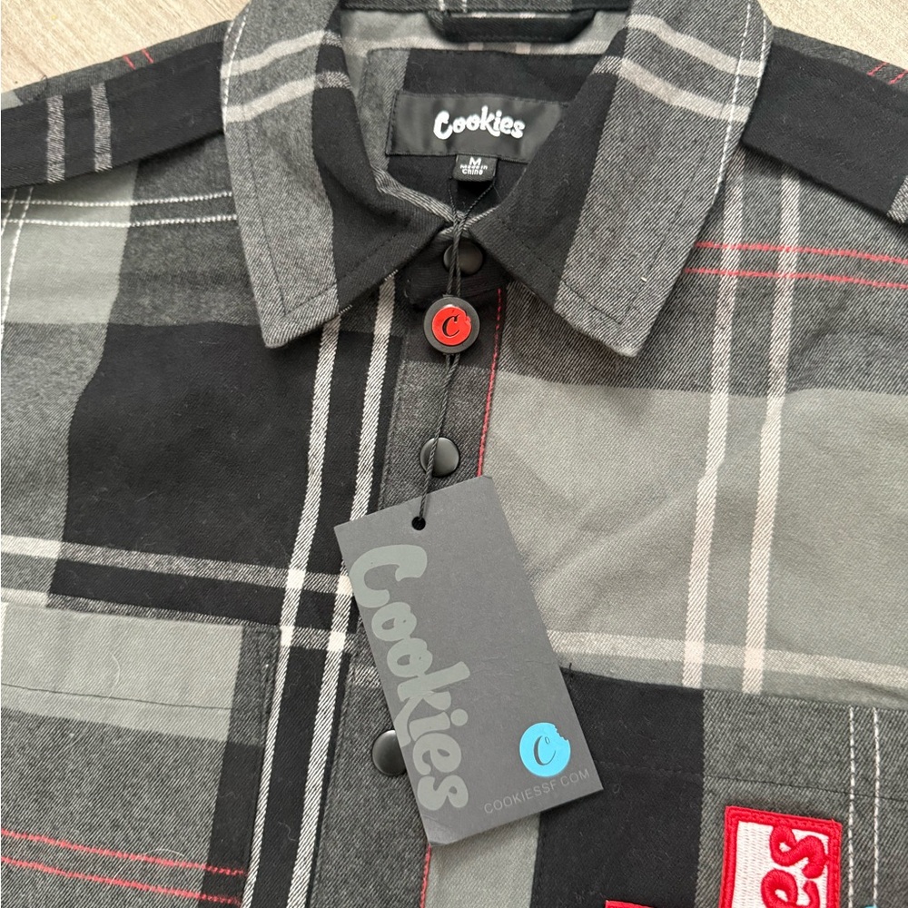 Cookies Men's Black and Gray Plaid Button Down Shirt